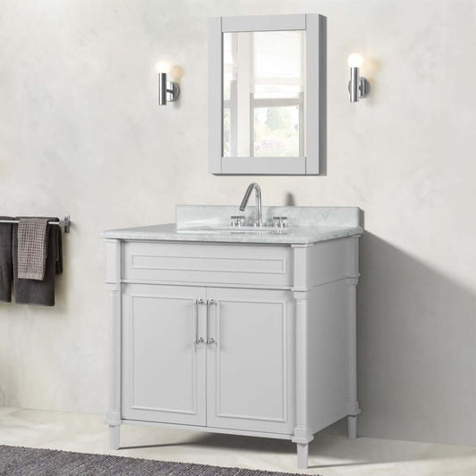 36" Single Vanity In White With White Carrra Marble Top - 800632-36BN-WH