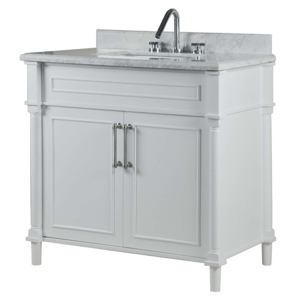 36" Single Vanity In White With White Carrra Marble Top - 800632-36BN-WH