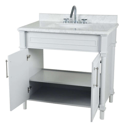 36" Single Vanity In White With White Carrra Marble Top - 800632-36BN-WH