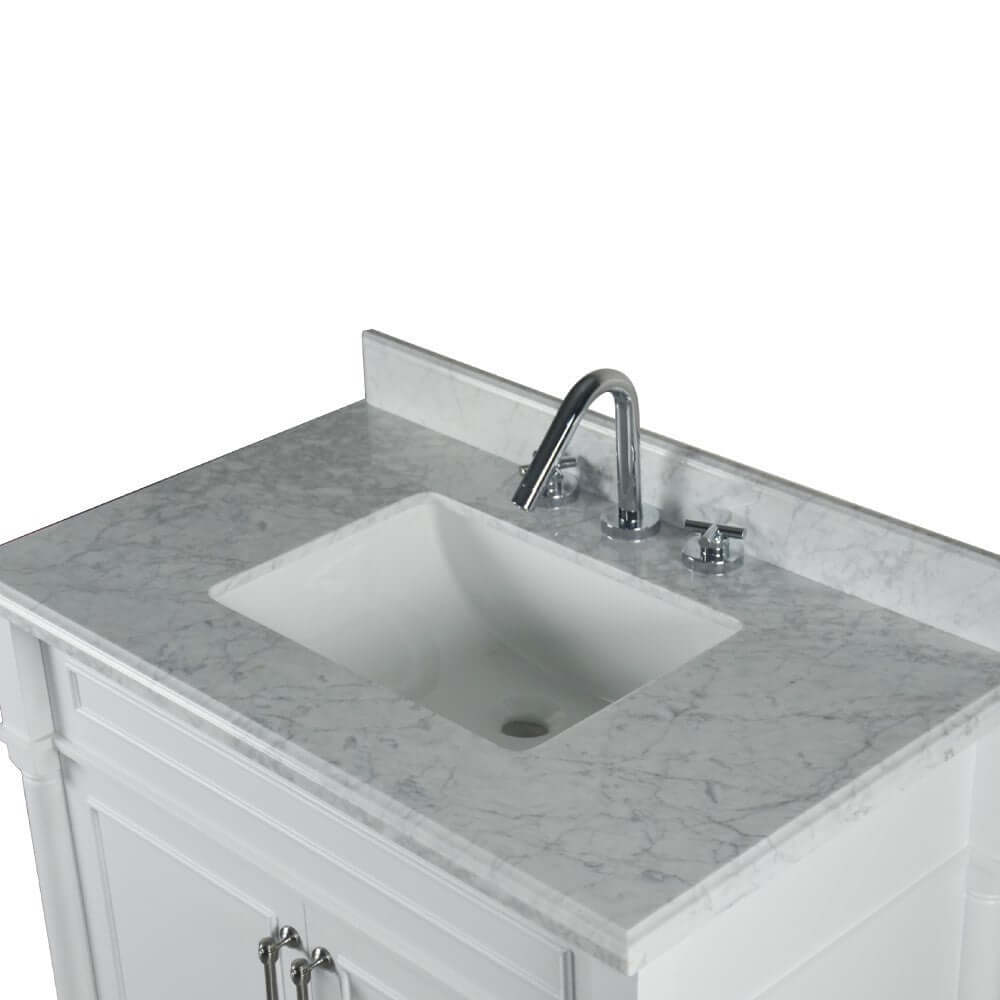 36" Single Vanity In White With White Carrra Marble Top - 800632-36BN-WH