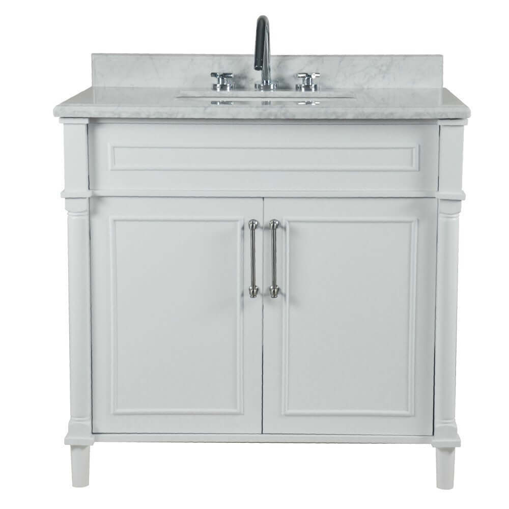 36" Single Vanity In White With White Carrra Marble Top - 800632-36BN-WH