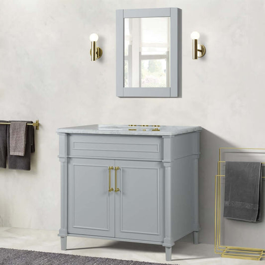 36" Single Vanity In L/Gray With White Carrra Marble Top - 800632-36GD-LG