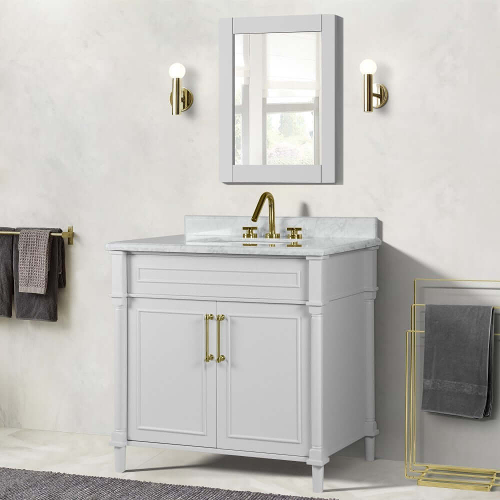 36" Single Vanity In White With White Carrra Marble Top - 800632-36GD-WH