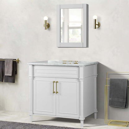 36" Single Vanity In White With White Carrra Marble Top - 800632-36GD-WH