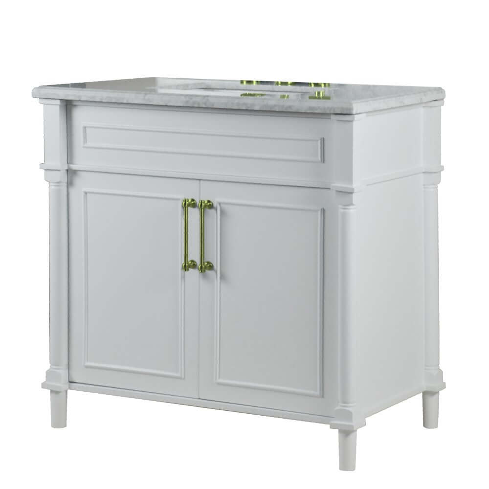 36" Single Vanity In White With White Carrra Marble Top - 800632-36GD-WH