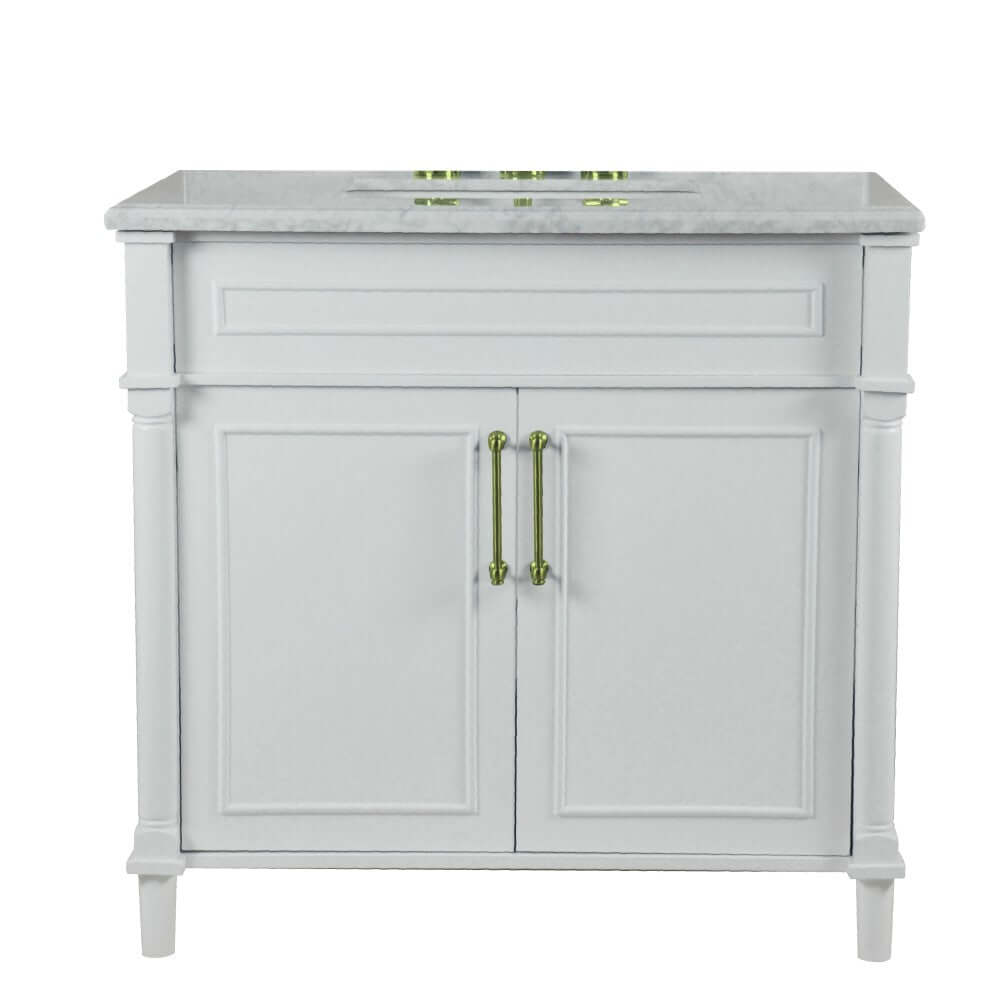 36" Single Vanity In White With White Carrra Marble Top - 800632-36GD-WH