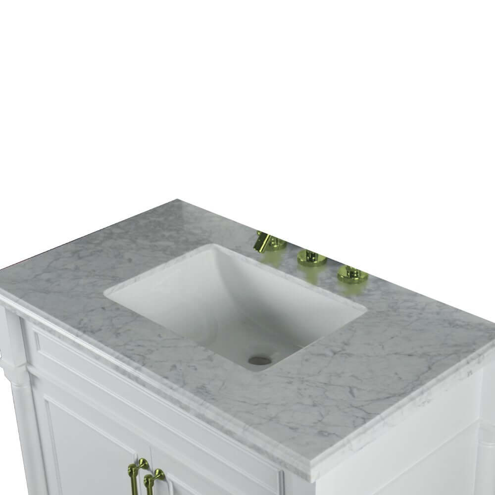 36" Single Vanity In White With White Carrra Marble Top - 800632-36GD-WH