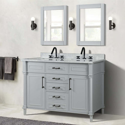 48" Double Vanity In L/Gray With White Carrra Marble Top - 800632-48DBL-LG