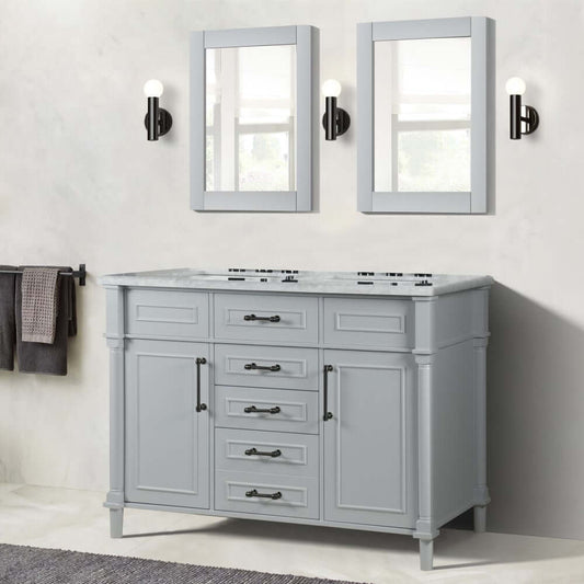 48" Double Vanity In L/Gray With White Carrra Marble Top - 800632-48DBL-LG