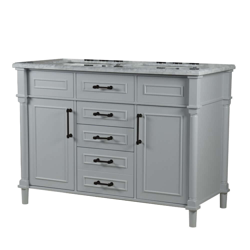 48" Double Vanity In L/Gray With White Carrra Marble Top - 800632-48DBL-LG