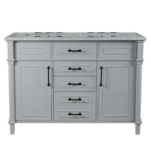 48" Double Vanity In L/Gray With White Carrra Marble Top - 800632-48DBL-LG