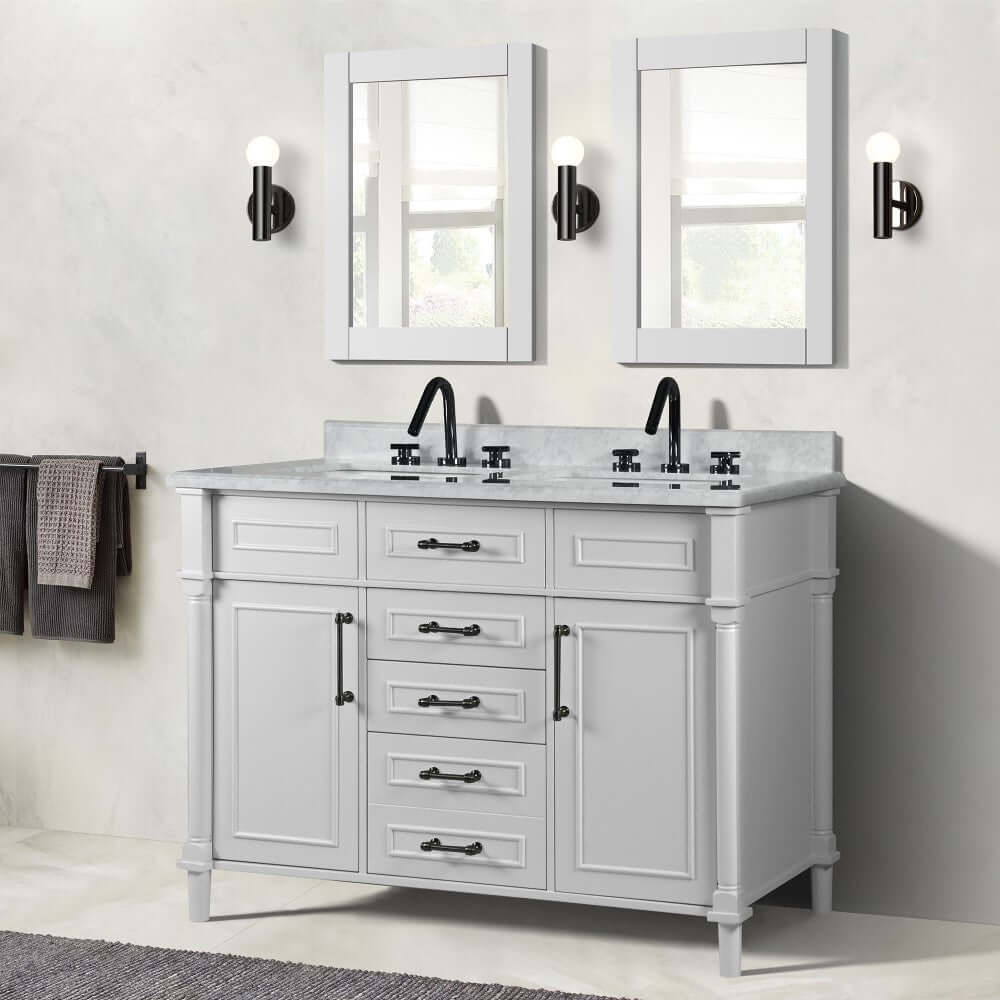 48" Double Vanity In White With White Carrra Marble Top - 800632-48DBL-WH