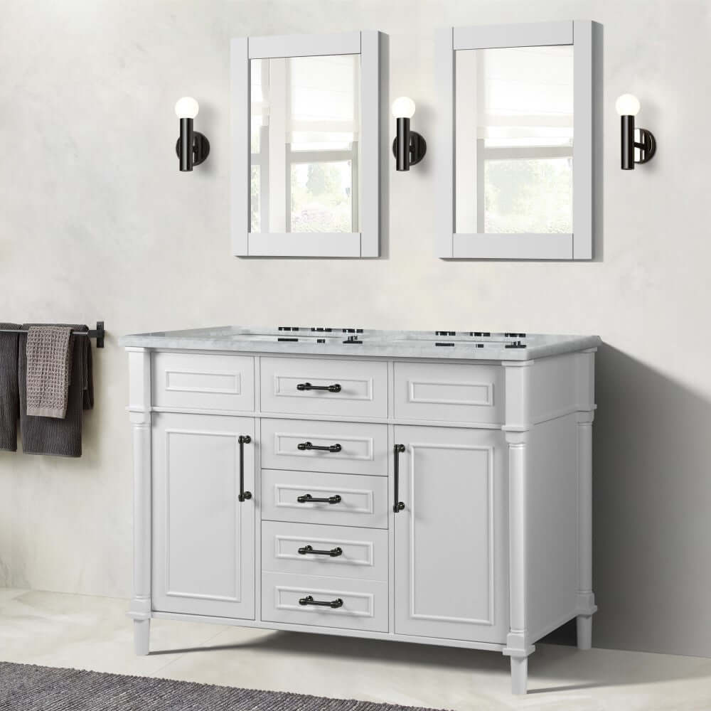 48" Double Vanity In White With White Carrra Marble Top - 800632-48DBL-WH