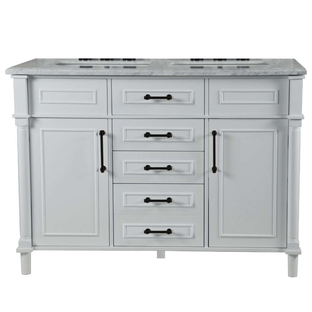 48" Double Vanity In White With White Carrra Marble Top - 800632-48DBL-WH