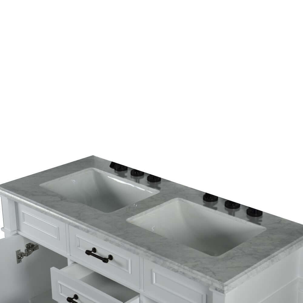 48" Double Vanity In White With White Carrra Marble Top - 800632-48DBL-WH