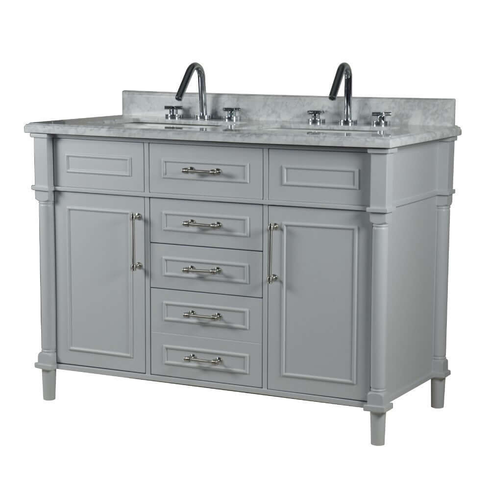 48" Double Vanity In L/Gray With White Carrra Marble Top - 800632-48DBN-LG