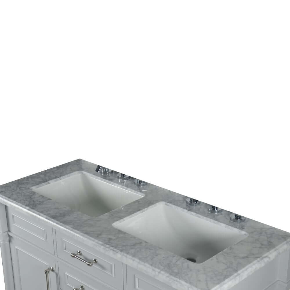 48" Double Vanity In L/Gray With White Carrra Marble Top - 800632-48DBN-LG