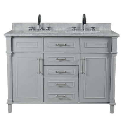 48" Double Vanity In L/Gray With White Carrra Marble Top - 800632-48DBN-LG