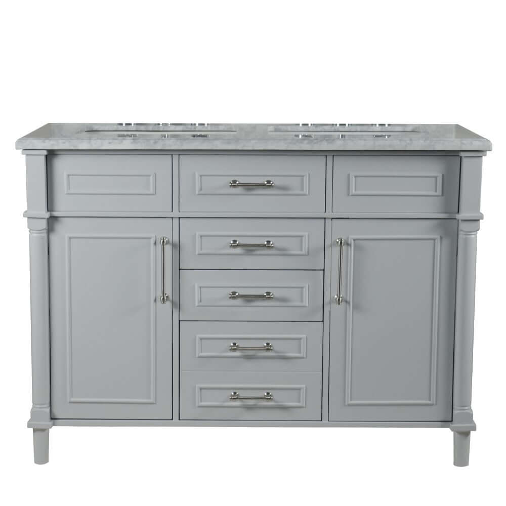 48" Double Vanity In L/Gray With White Carrra Marble Top - 800632-48DBN-LG