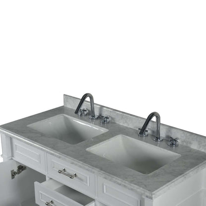 48" Double Vanity In White With White Carrra Marble Top - 800632-48DBN-WH