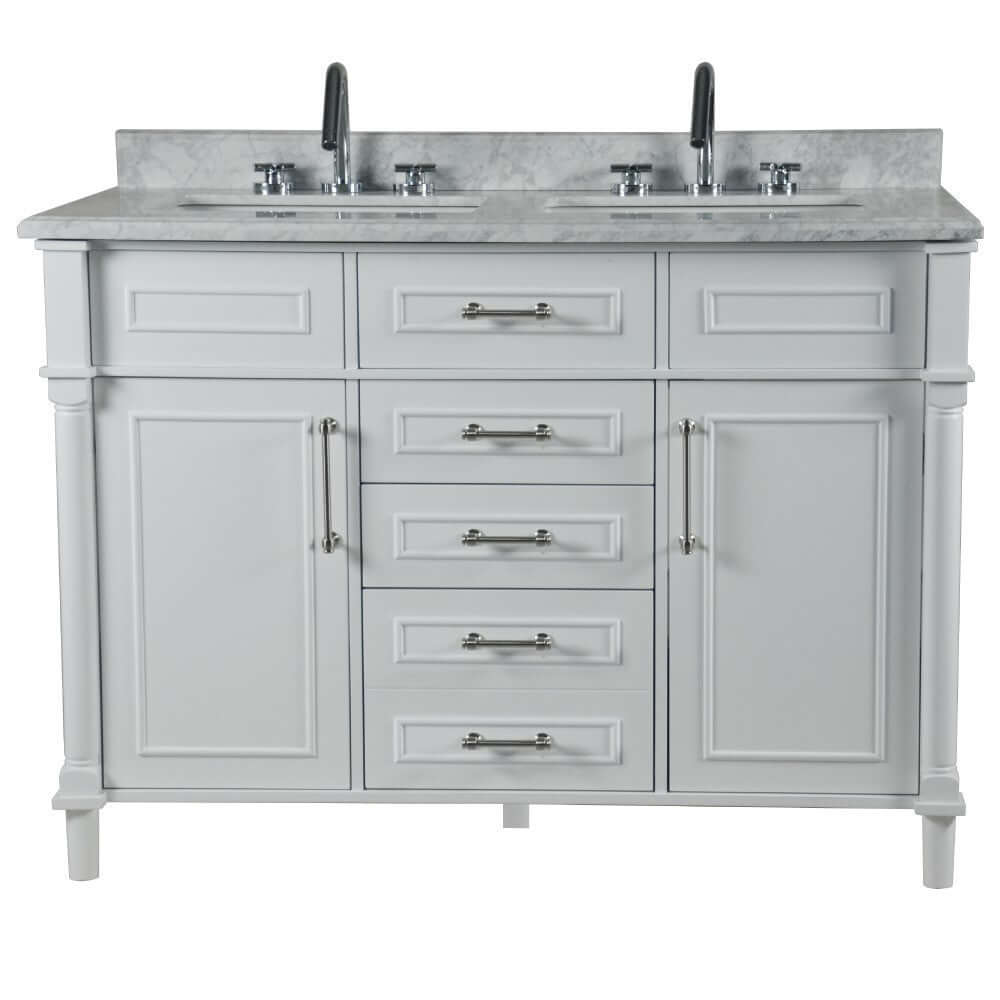 48" Double Vanity In White With White Carrra Marble Top - 800632-48DBN-WH