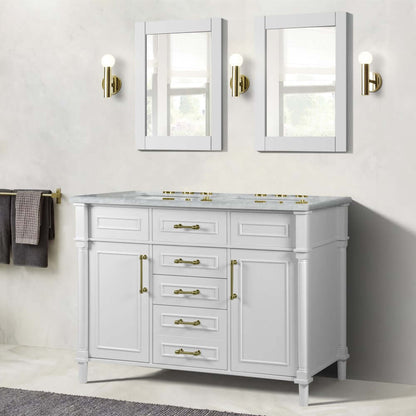48" Double Vanity In White With White Carrra Marble Top - 800632-48DGD-WH