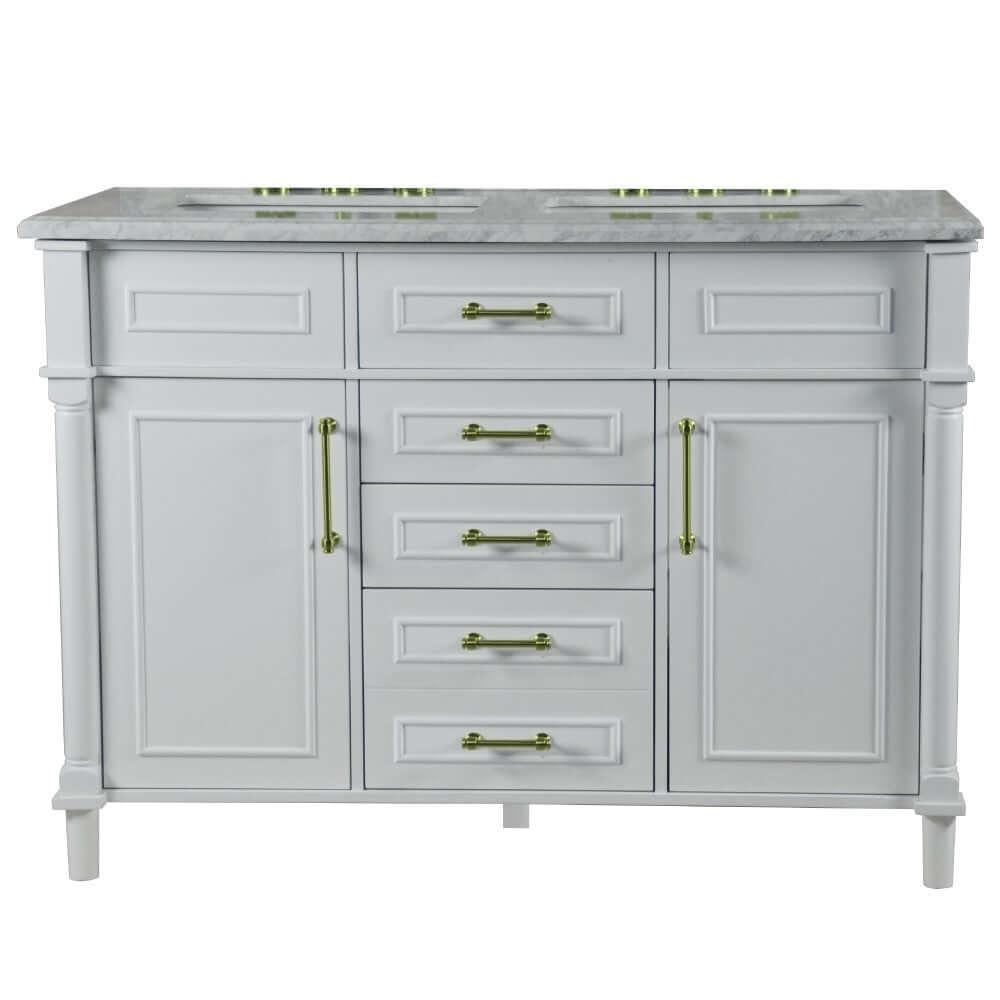 48" Double Vanity In White With White Carrra Marble Top - 800632-48DGD-WH