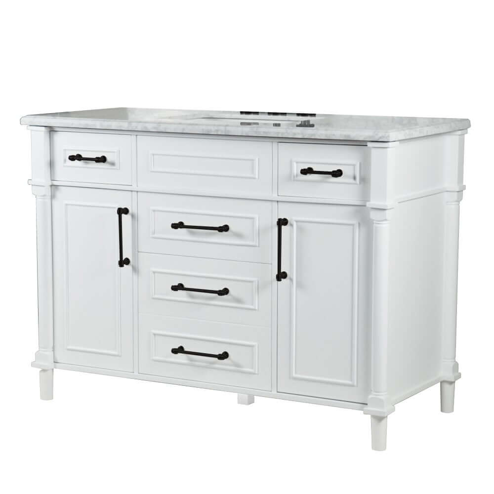 48" Single Vanity In White With White Carrra Marble Top - 800632-48SBL-WH