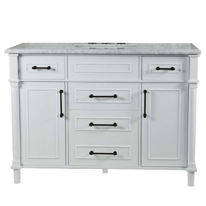 48" Single Vanity In White With White Carrra Marble Top - 800632-48SBL-WH