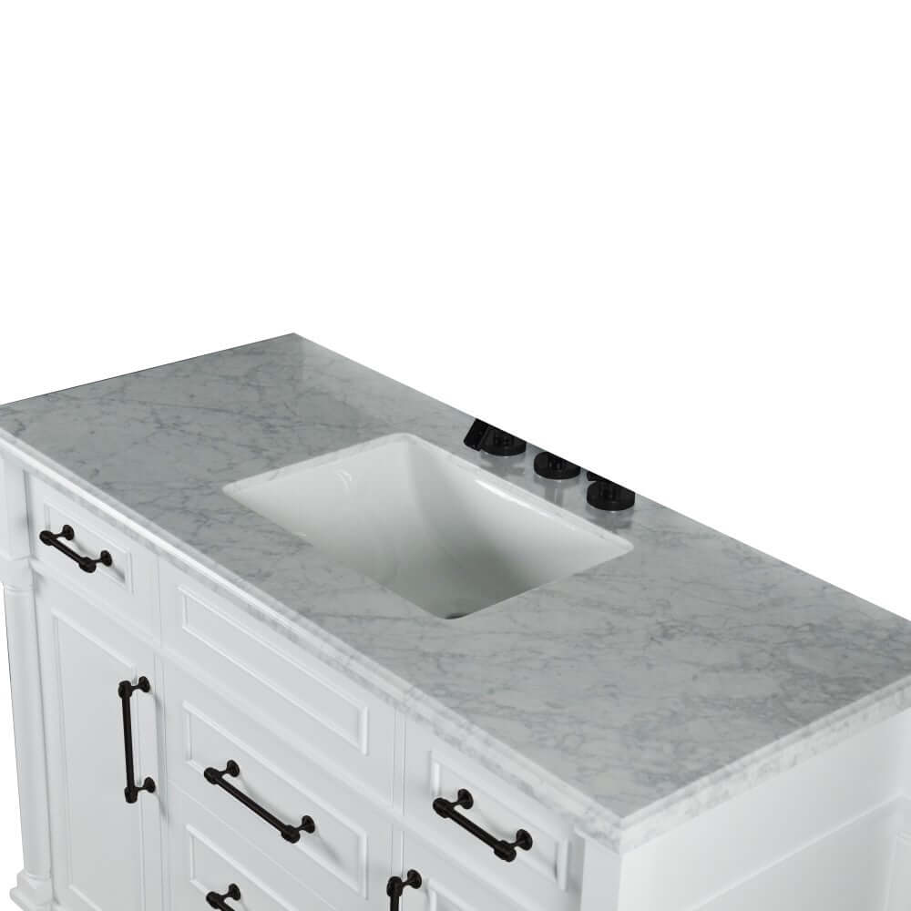 48" Single Vanity In White With White Carrra Marble Top - 800632-48SBL-WH