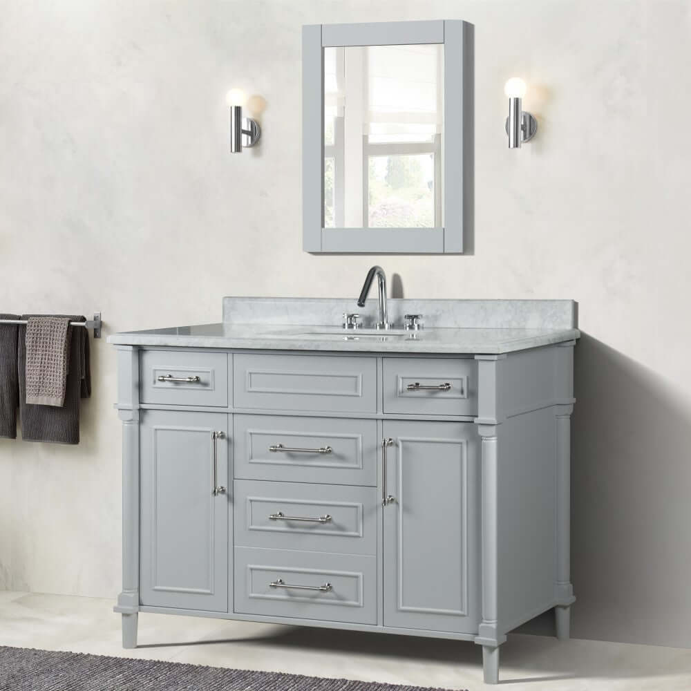 48" Single Vanity In L/Gray With White Carrra Marble Top - 800632-48SBN-LG