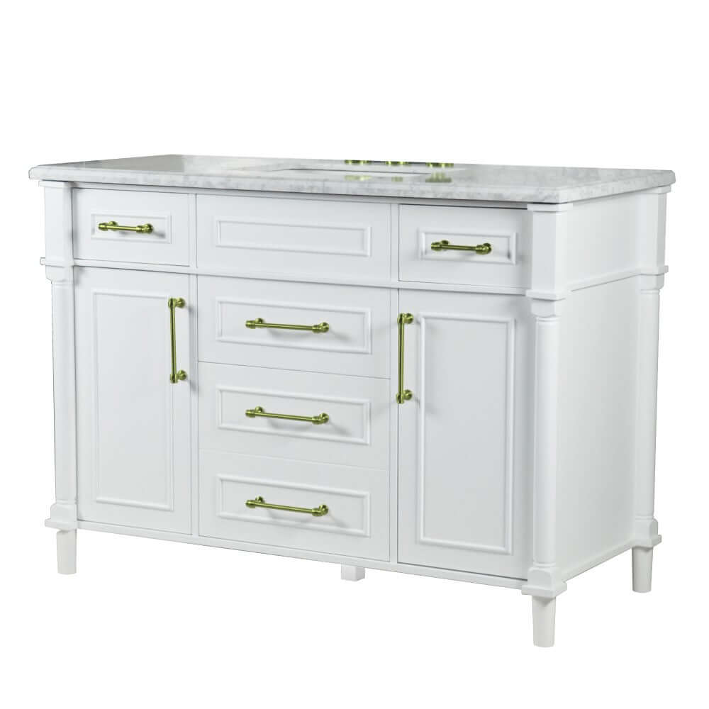 48" Single Vanity In White With White Carrra Marble Top - 800632-48SGD-WH