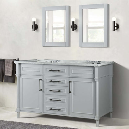 60" Double Vanity In L/Gray With White Carrra Marble Top - 800632-60DBL-LG
