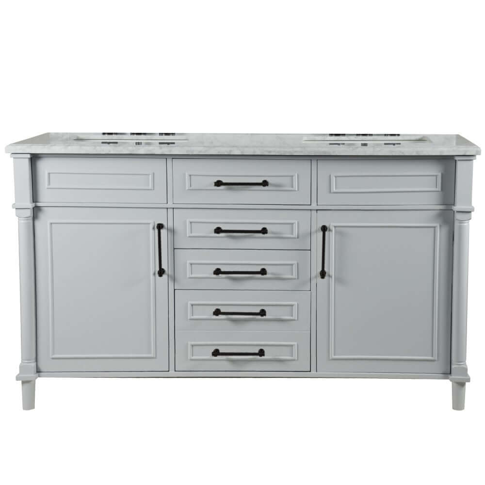 60" Double Vanity In L/Gray With White Carrra Marble Top - 800632-60DBL-LG