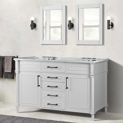 60" Double Vanity In White With White Carrra Marble Top - 800632-60DBL-WH