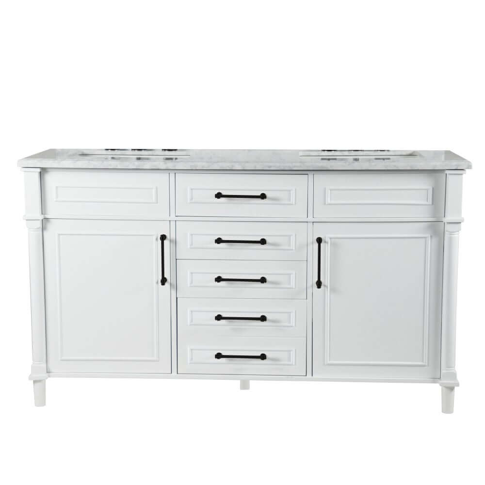 60" Double Vanity In White With White Carrra Marble Top - 800632-60DBL-WH