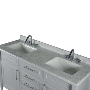 60" Double Vanity In L/Gray With White Carrra Marble Top - 800632-60DBN-LG