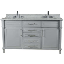 Load image into Gallery viewer, 60&quot; Double Vanity In L/Gray With White Carrra Marble Top - 800632-60DBN-LG