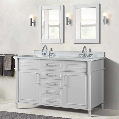 60" Double Vanity In White With White Carrra Marble Top - 800632-60DBN-WH