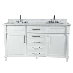 60" Double Vanity In White With White Carrra Marble Top - 800632-60DBN-WH