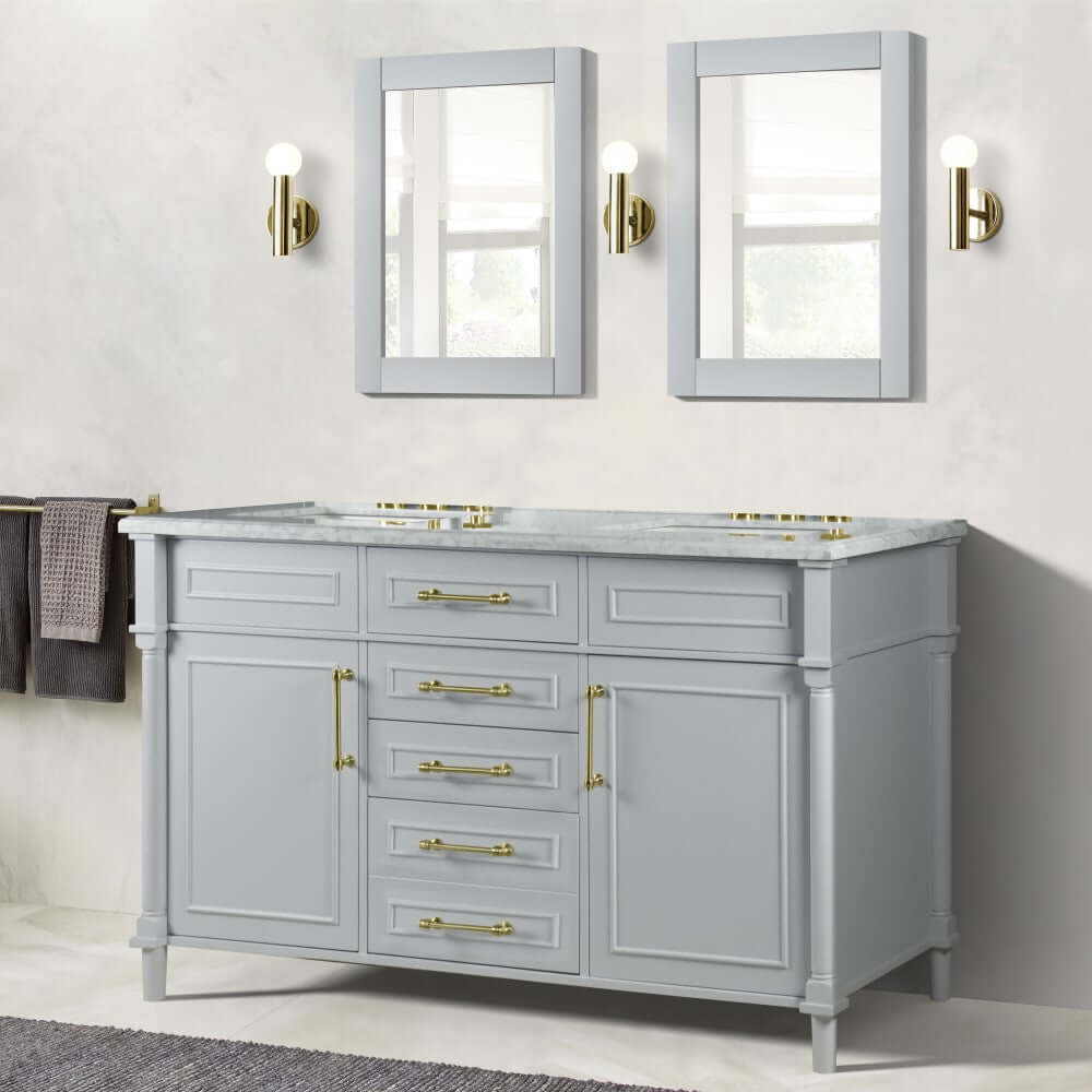 60" Double Vanity In L/Gray With White Carrra Marble Top - 800632-60DGD-LG