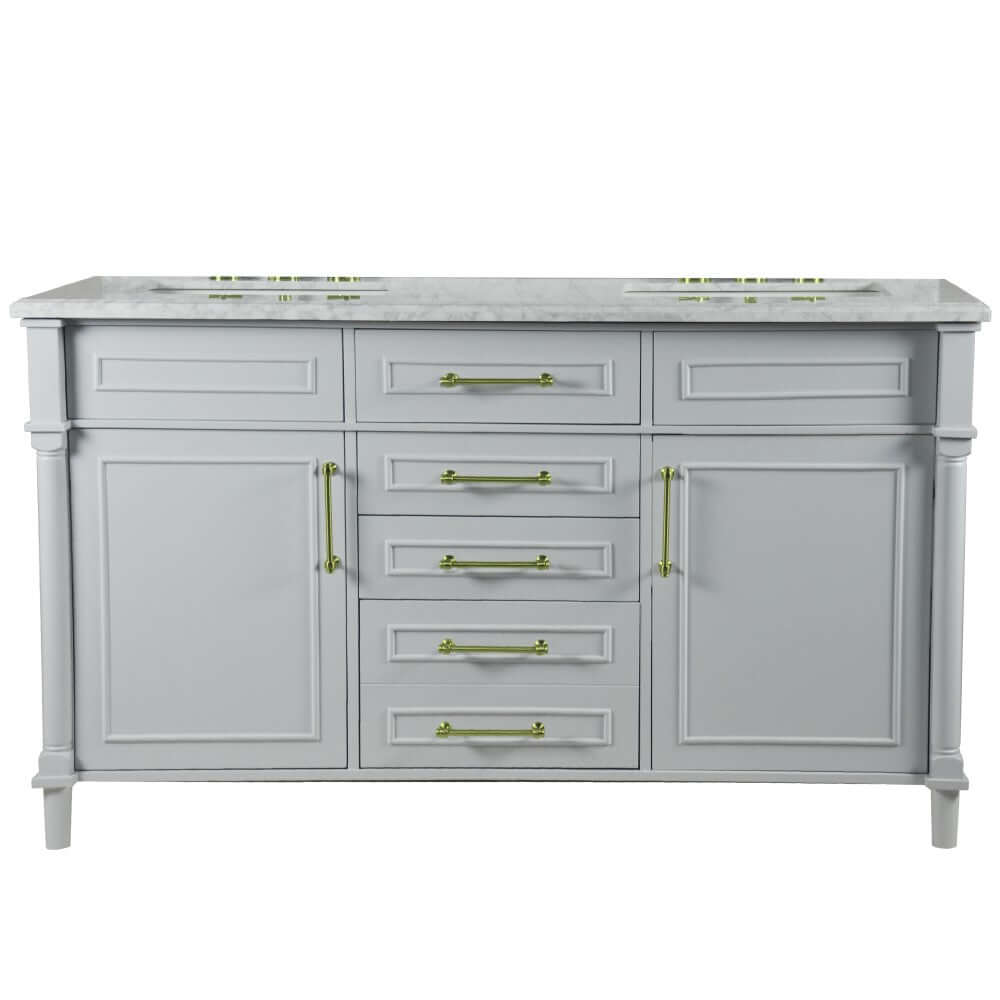 60" Double Vanity In L/Gray With White Carrra Marble Top - 800632-60DGD-LG