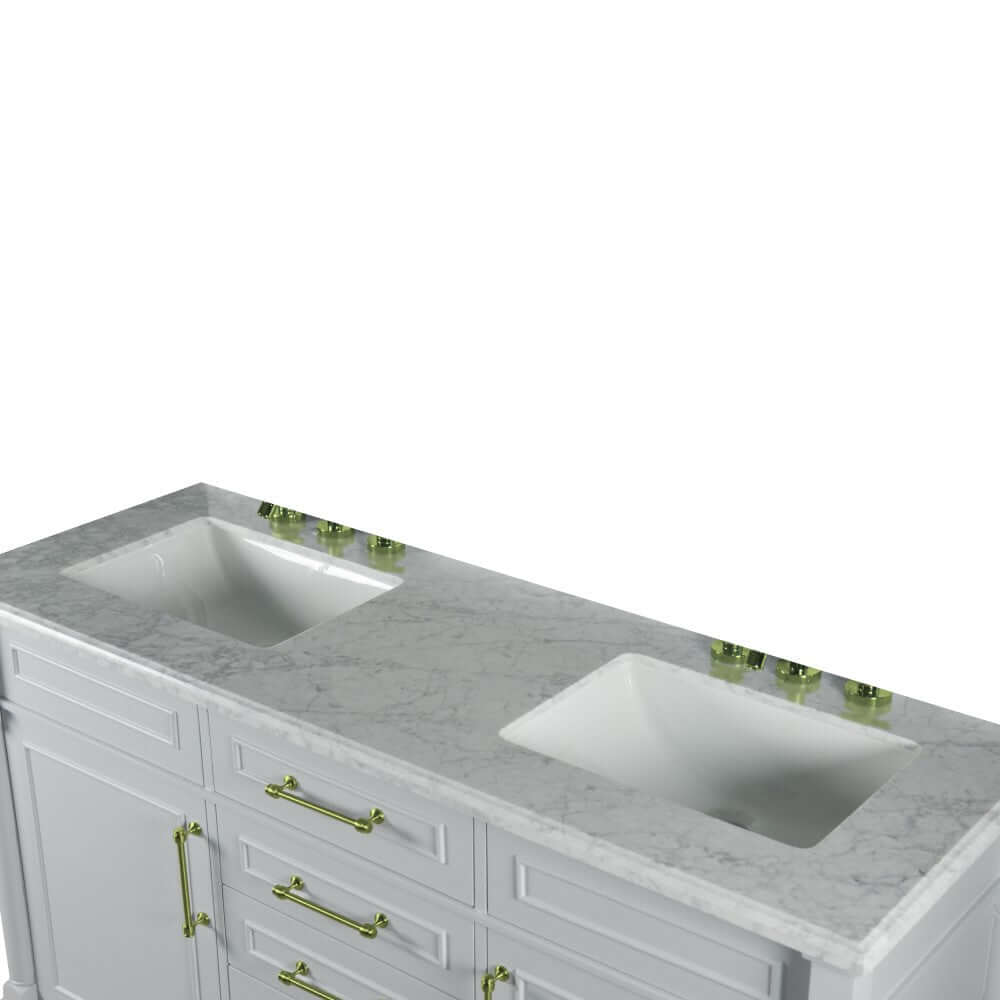 60" Double Vanity In L/Gray With White Carrra Marble Top - 800632-60DGD-LG