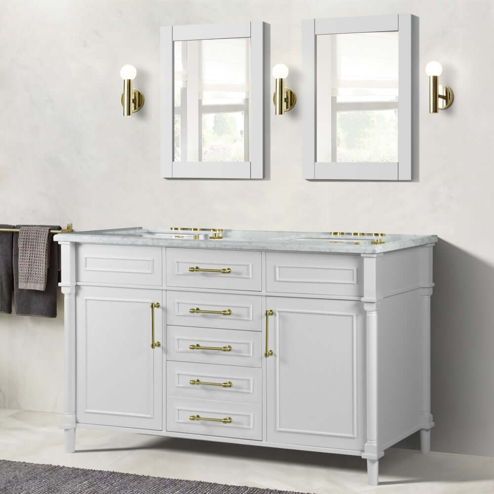 60" Double Vanity In White With White Carrra Marble Top - 800632-60DGD-WH