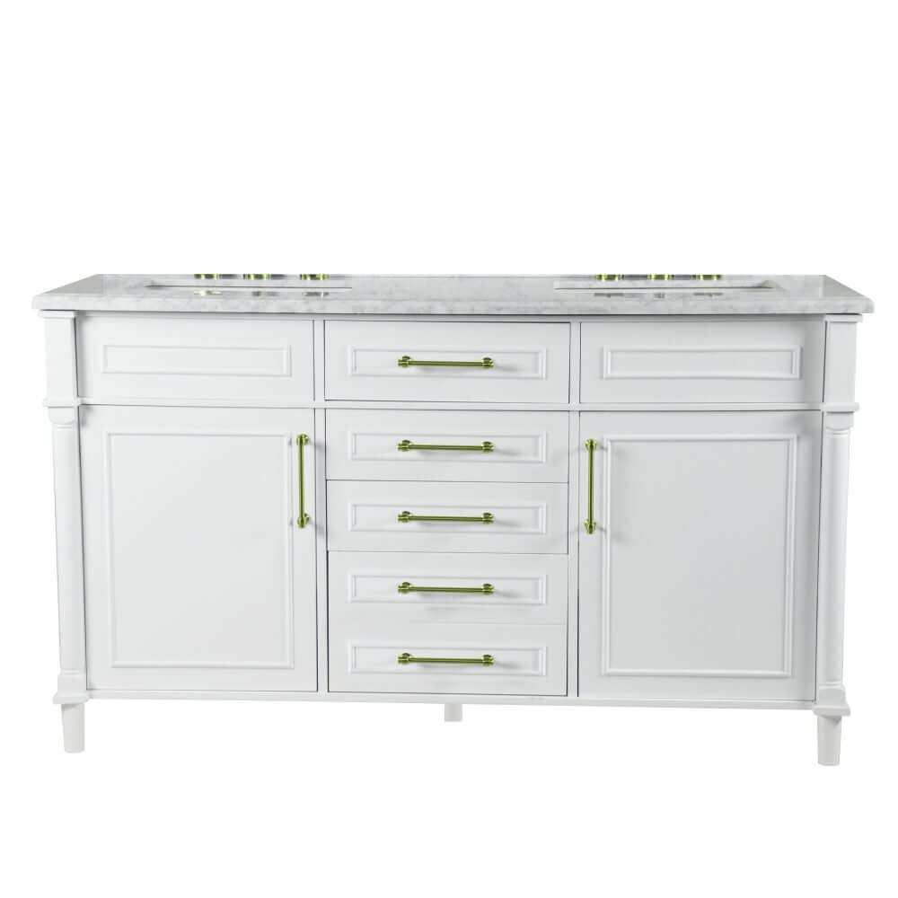 60" Double Vanity In White With White Carrra Marble Top - 800632-60DGD-WH