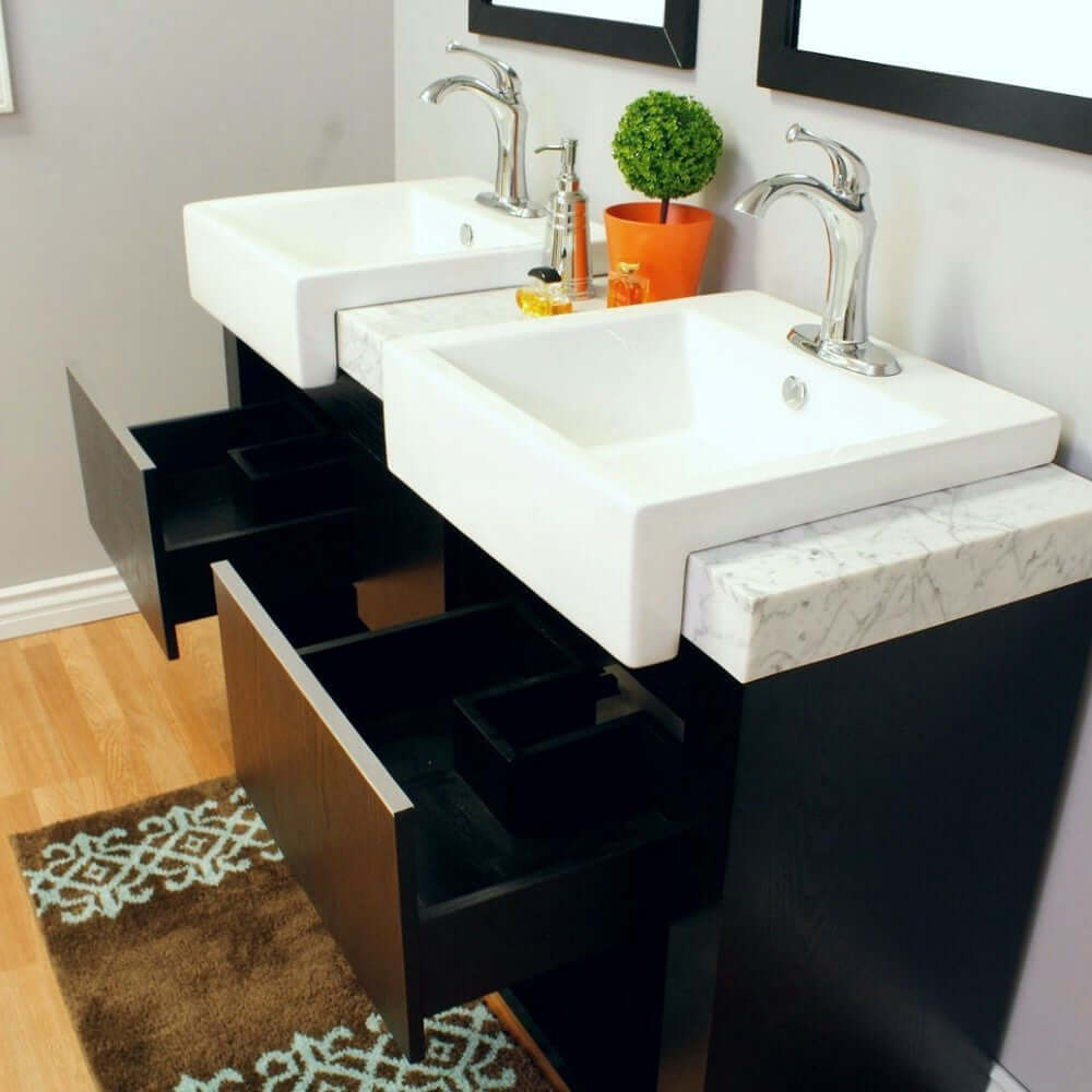 57.75 in Double sink vanity-Wood-black - 804375A-BL