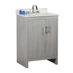 25" Single vanity in Gray Pine finish top with White Quartz and oval sink - 808130-24-GP-WEO