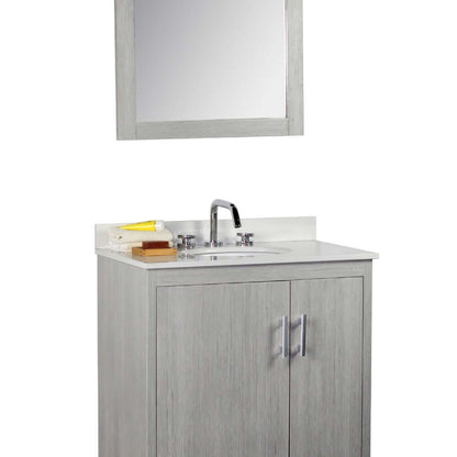 31" Single vanity in Gray Pine finish top with White Quartz and oval sink - 808130-30-GP-WEO