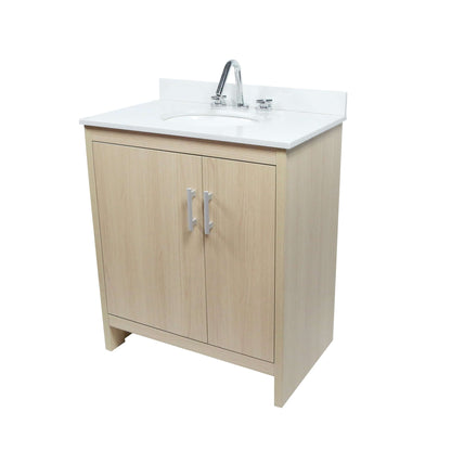 31" Single Vanity In Gray Pine Finish Top With White Quartz And Oval Sink - 808130-31-CO