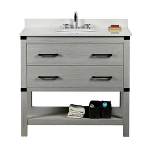 37" Single vanity in Gray Pine finish top with White Quartz and oval sink - 808175-36-GP-WEO